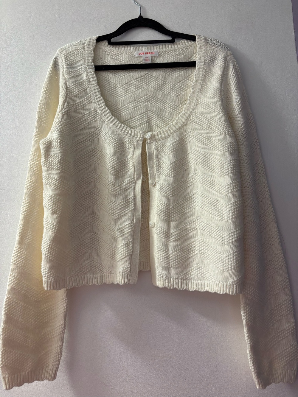 Joe Fresh Off-White Textured Knit Cropped Cardigan